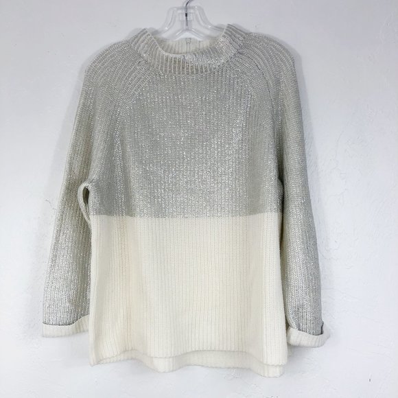 Chicos Silver White Chunky Knit Sweater 